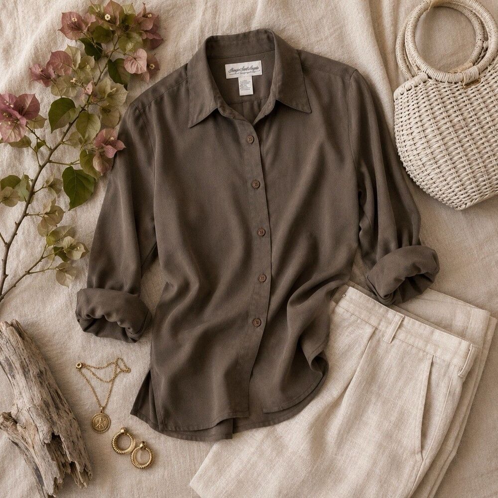 Vintage Giorgio Sant Angelo Brown Velvet Feel Button Down S